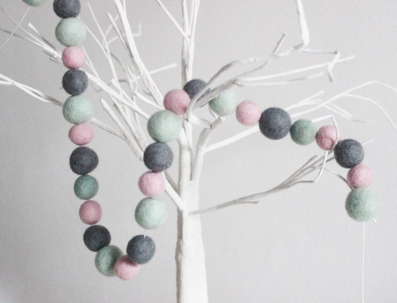 Pink Grey Duckegg Blue Felt Ball Garland Baby Girl Room Decor Nursery Decor Pom Pom Garland