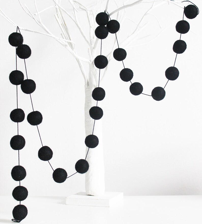 Black Felt ball Garland Black Pom pom garland Black garland Etsy