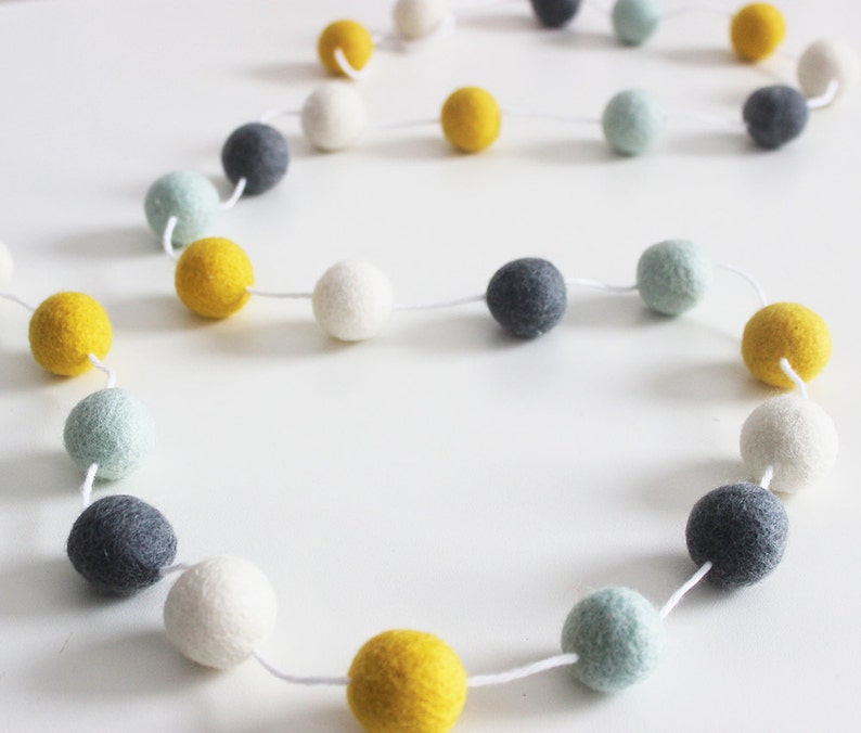 Gender Neutral Felt Ball Garland Duckegg Mustard White and Etsy