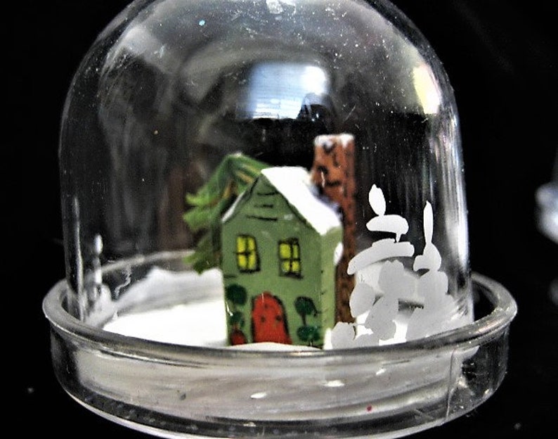 Miniature Hand Made Winter Homes Under Domes Ornaments