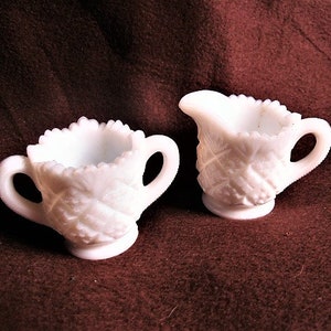 Vintage Tiny Milk Glass Creamer & Sugar Bowl