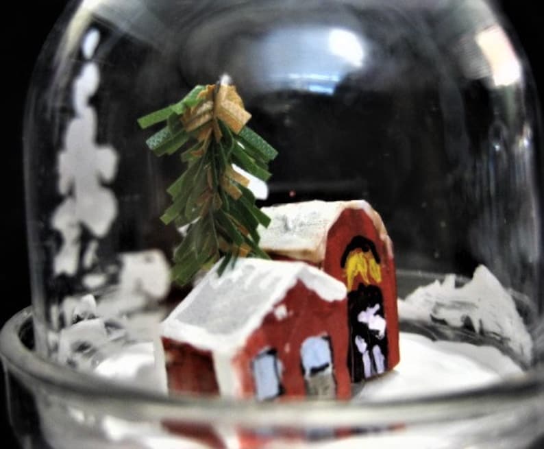 Miniature Hand Made Winter Homes Under Domes Ornaments