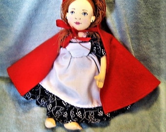 Vintage Handmade Little Red Riding Hood Doll - Printed Fabric Doll