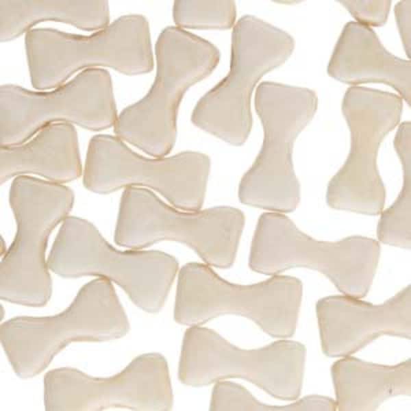 Bow Tie Beads, 3 Hole, 6mm x 12mm, White Opaque Champagne, sold in units of approx 10 gms.