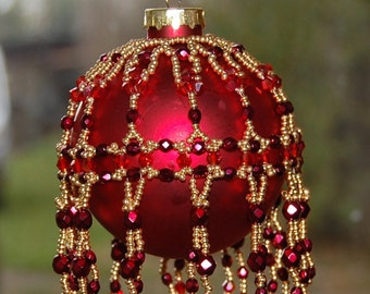 TUTORIAL &#39;CHRISTMAS DELIGHT&#39;,  Bauble Cover, Features your choice of Pearls or Fire Polish, Drops or Crystals, and Size 11 Seed Beads.