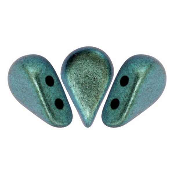 AMOS® Beads, ®Par Puca®, 2 Hole, 5mm X 8mm, Metallic Matte Green Turquoise, sold in units of approx 10 gms.
