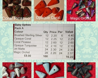 BARGAIN PACK Of Baby Spikes, 5 x 8 mm, 100 Total. Pack A. See Description for Colours & Quantities.