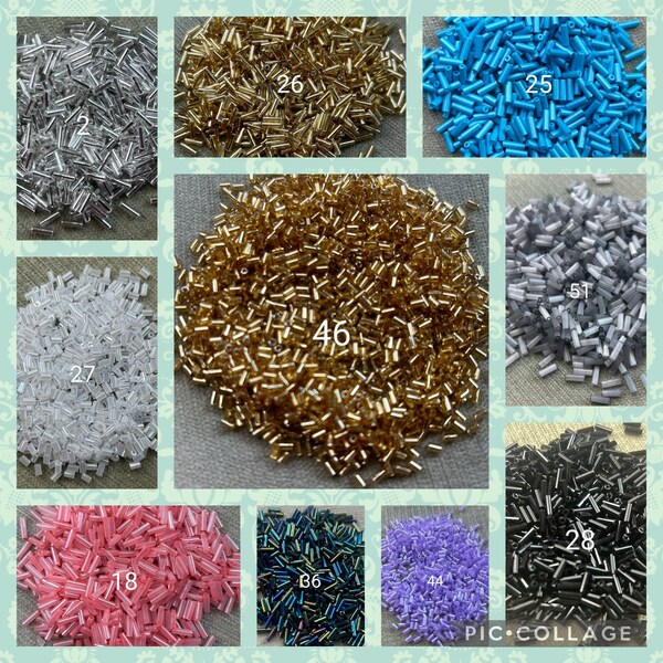 BARGAIN MIYUKI/MATSUNO Bugle Bead Pack, 20 gms each of 10 colours. Pack A. See Picture & Description For Colours