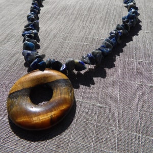 Unique Lapis lazuli and Tiger Eye Beaded Necklace