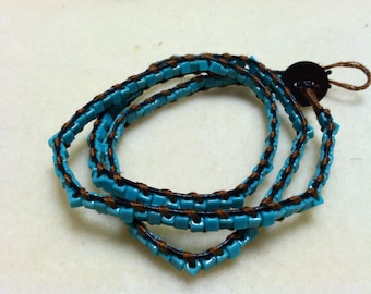22 inch Hand Woven Tequois Beaded Bracelet