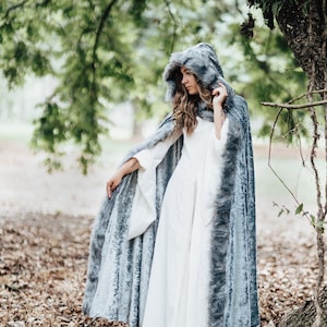 Silver Cloak With Large Hood Gray Faux Fur Trim and Metal Clasp Medieval Viking Renaissance Cosplay Cape With Hood LARP Costume Etsy