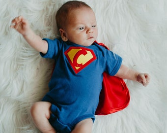 Personalized Superhero Baby Bodysuit with cape | Custom Embroidered Baby snap suit with Optional Super hero Cape