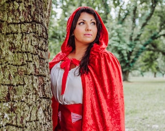 Red Riding Hood Cloak | Velour Hooded Cape, Ribbon Tie