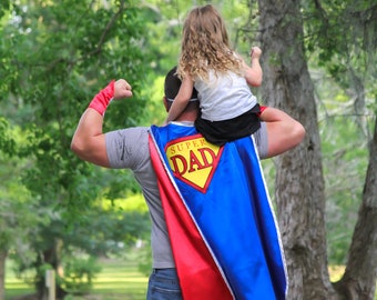 Super Dad Satin Cape | Embroidered Superhero Emblem, Father's Day Gift