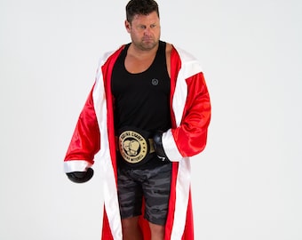 Custom Adult Satin Boxing Robe with Hood | Personalized Fighter Ring Entrance Wear | Rocky Creed Cosplay Costume | Boxer Ro
