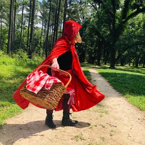 Little Red Riding Hood Cloak | Red Hooded Cloak with ribbon tie | Red Cape with Hood | Adult and Kid sizes