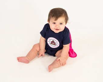 Super POOPER Baby bodysuit | Custom Embroidered Superhero Baby snap suit with Optional Superhero Cape