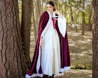 Adult Princess Hooded Cloak with Sherpa Trim | Medieval Winter Wedding Cape