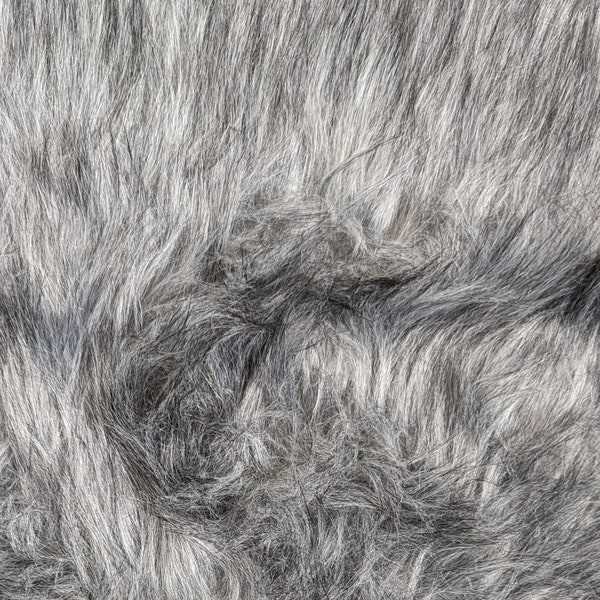 Gray Shag Faux Animal Fur by the Yard | 58" Roll Silver Long Pile Soft Fake Fur for DIY crafts, costumes, Fur Coats, Clothing, and Blankets