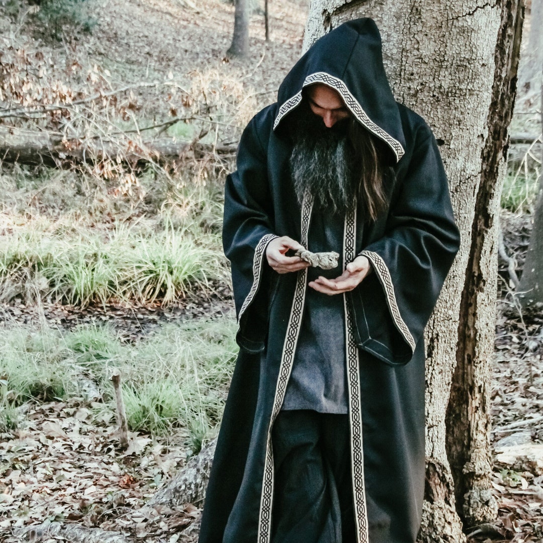 Cape Longue Avec Capuche Unisexe - Déguisement Halloween, Sorcier, Gothique Ou Médiéval - Avec Rubans Satin