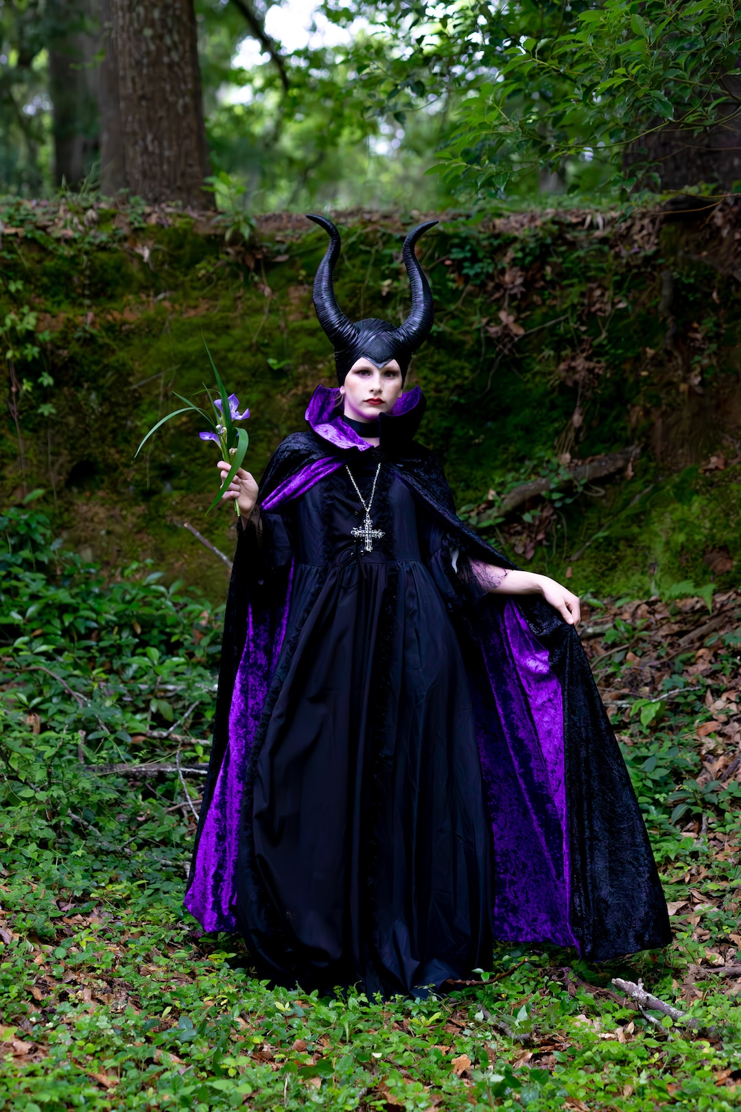 Vampire Maleficent Cloak Black and Purple Dracula Cape With