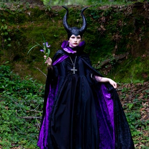 Vampire Maleficent Cloak | Black and Purple Dracula Cape with collar & clasp for kids and adults