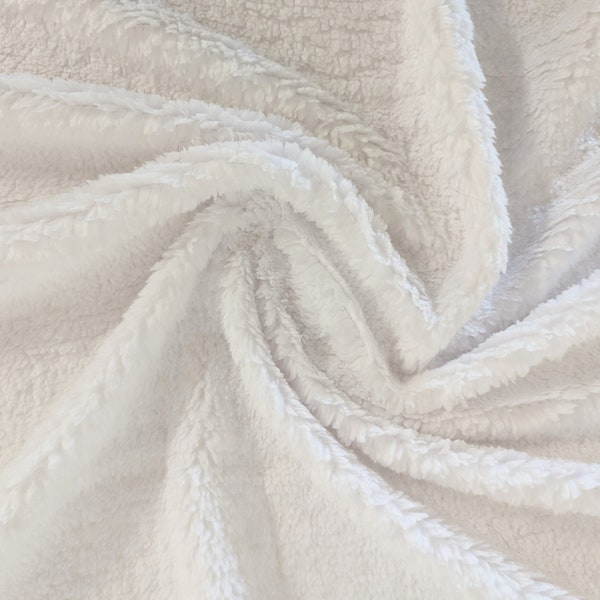 Pure White Plush Sherpa Fabric by the Yard | 58" Roll Wholesale Bulk Snow White Soft Fleece Fluffy Plush Polyester Sherpa
