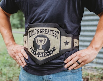World&#39;s Greatest Wrestling Belt | Adult Personalized, Custom Trophy Costume Belt - Champion, Dad, Son, Mom, Teacher, Coach