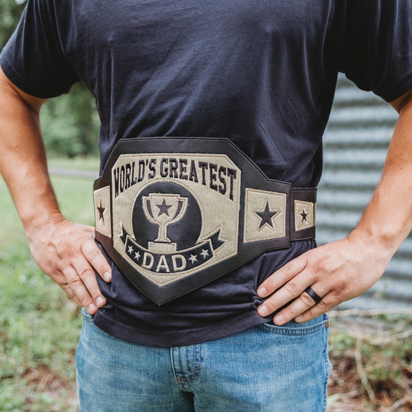 World's Greatest Wrestling Belt | Adult Personalized, Custom Trophy Costume Belt - Champion, Dad, Son, Mom, Teacher, Coach