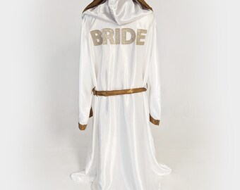 Adult Personalized Satin Bridal Robe with Embroidered Logo | Custom Bride Robe for Bachelorette Party or Wedding