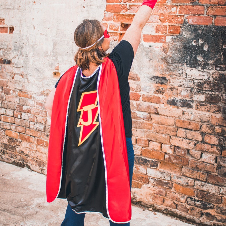 Adult Personalized Superhero Cape, Custom Super Hero Cape for Adults with emblem and initial