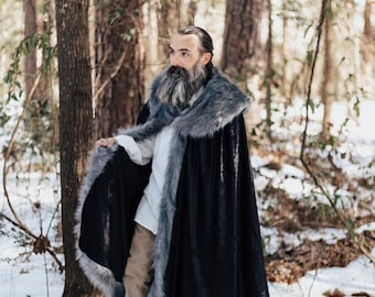 ジャケット・アウター wool cachemir hood far poncho buckle y2k Adult Viking Cloak Faux Fur Mantle Metal Clasp Cosplay Cape