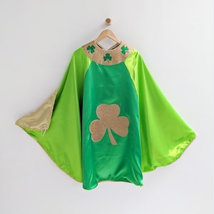 St. Patrick&#39;s Day Superhero Cape | Green, Lime Green, and Gold Cape with Shamrock