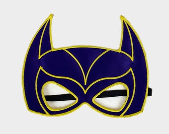 Purple Bat Superhero Mask - Embroidered Costume Mask for Kids and Adults
