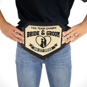 Tag Team Bride & Groom Champion Wrestling Belt | Personalized Custom Wedding Championship Trophy Costume Belt