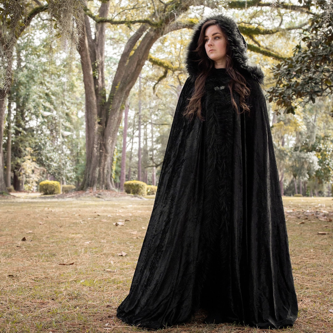 Black Cloak With Large Hood Black Faux Fur Trim and Metal - Etsy