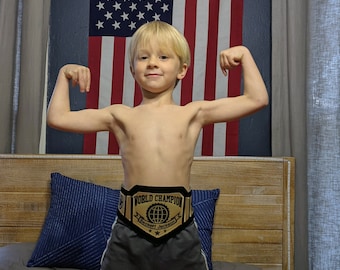World Champion Gold Wrestling Belt | Custom Personalized Champ Wrestler Costume Belt | Cornhole, Fantasy Football trophy belt