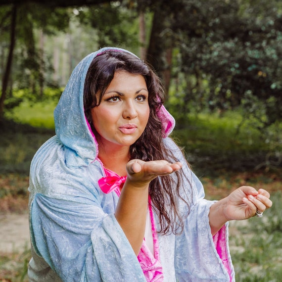 Fairy Godmother Hooded Cloak | Light Blue & Magenta Velour Costume