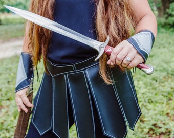 Roman Gladiator Skirt | Medieval Barbarian Warrior Belt, Renaissance Huntress Vinyl Leather Costume Kilt, Cosplay LARP Belt
