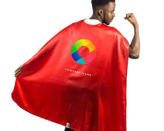 Custom Adult Superhero Cape | Two-Color Reversible Satin Costume with Logo