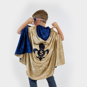 Kids Personalized Medieval Hooded Cloak - Viking, Barbarian, Renaissance Hooded Cape - LARP Custom Cosplay Cloak with Emblem and Initial