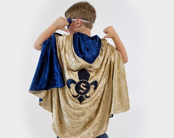 Kids Personalized Medieval Hooded Cloak - Viking, Barbarian, Renaissance Hooded Cape - LARP Custom Cosplay Cloak with Emblem and Initial