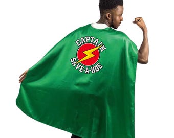 Funny Captain Save A Hoe Costume Cape | Adult Novelty Superhero Party Outfit | DTF Printed Graphic Cape
