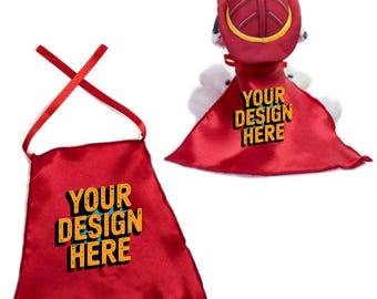 Custom Mini Superhero Capes for Dolls, Stuffed Animals, Satin Heat Transfer Print