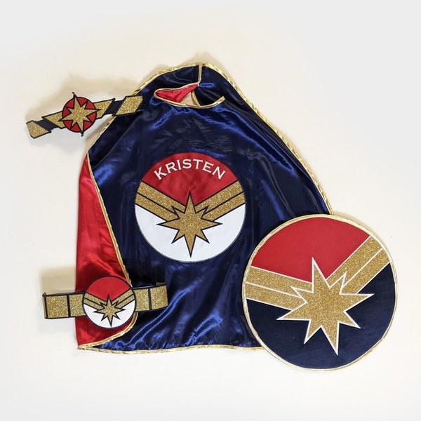 Personalized Starburst Superhero Costume Set - Custom Starbust Themed Super hero Cape, Headband, Belt, and Shield