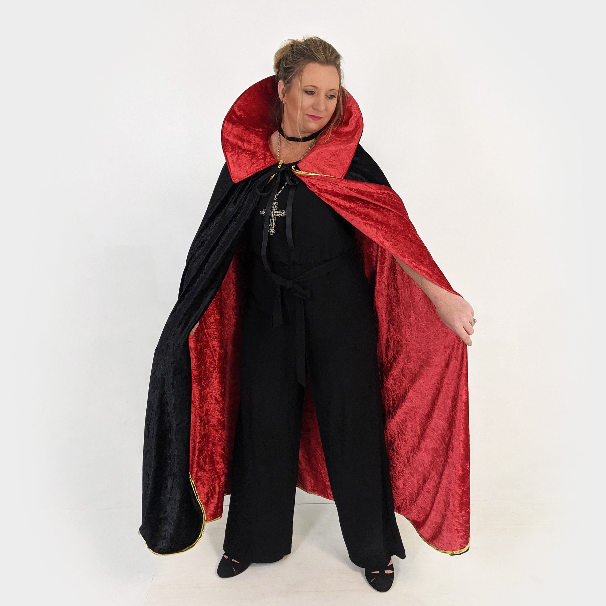 FQUVSP Capa de Halloween Negro Rojo, Capa de Vampiro de Halloween, Vampiro Capucha Capa Manto Reversible Negro Rojo para Adultos Halloween Dracula Cosplay (140CM FQUVSP Capa de Halloween Negro Rojo, Capa de Vampiro de Halloween, Vampiro Capucha Capa Manto Reversible Negro Rojo para Adultos Halloween Dracula Cosplay (140CM