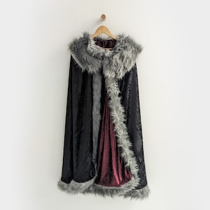 Game of Thrones Cloak with Faux Fur Mantle and Metal Clasp Viking Cape with Shag Fur Trim Medieval Barbarian Cloak image 6