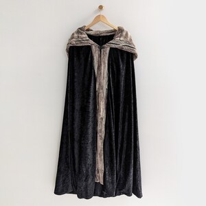 Faux Fox Fur Hooded Cloak Black Cloak With Beige/pewter Fur - Etsy