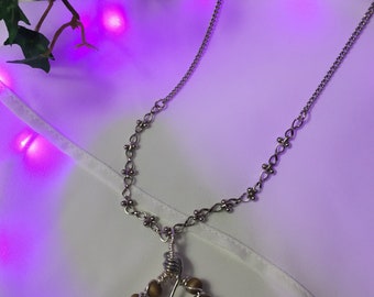 Handcrafted Pendant - Wood beads, Silver tone copper