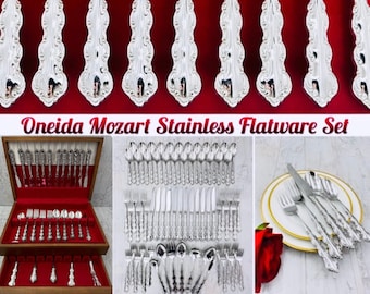 Vintage Oneida Mozart Stainless Flatware Set, Service for 12